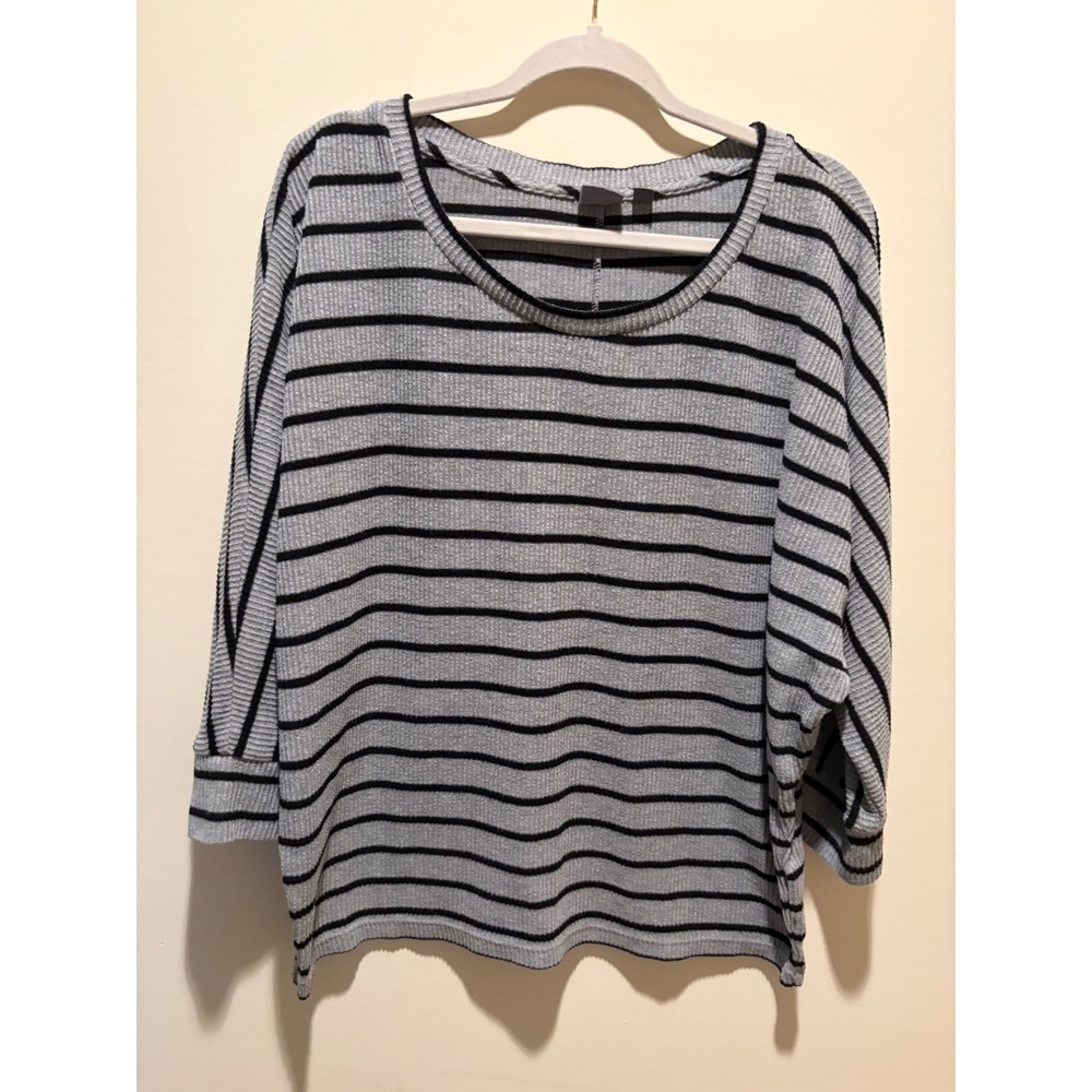 Soho Street New York & Company Gray Black Striped Ribbed Dolman Top XL RN23243